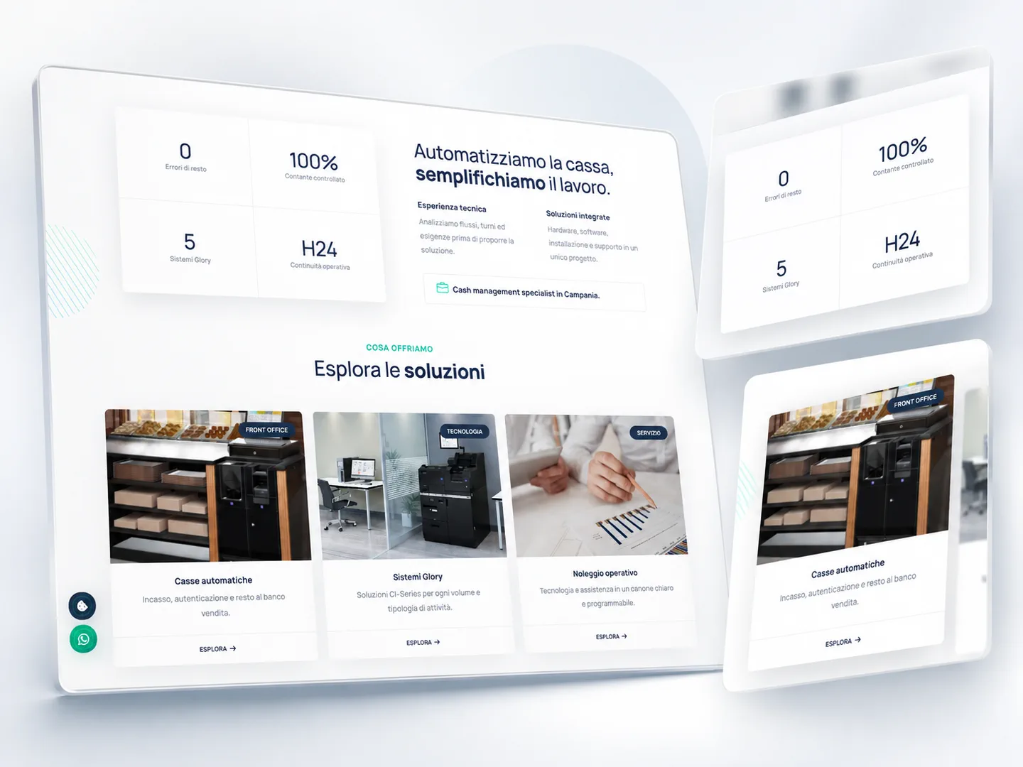 Présentation de la homepage de Casse Automatiche Napoli et de ses différentes familles de solutions.