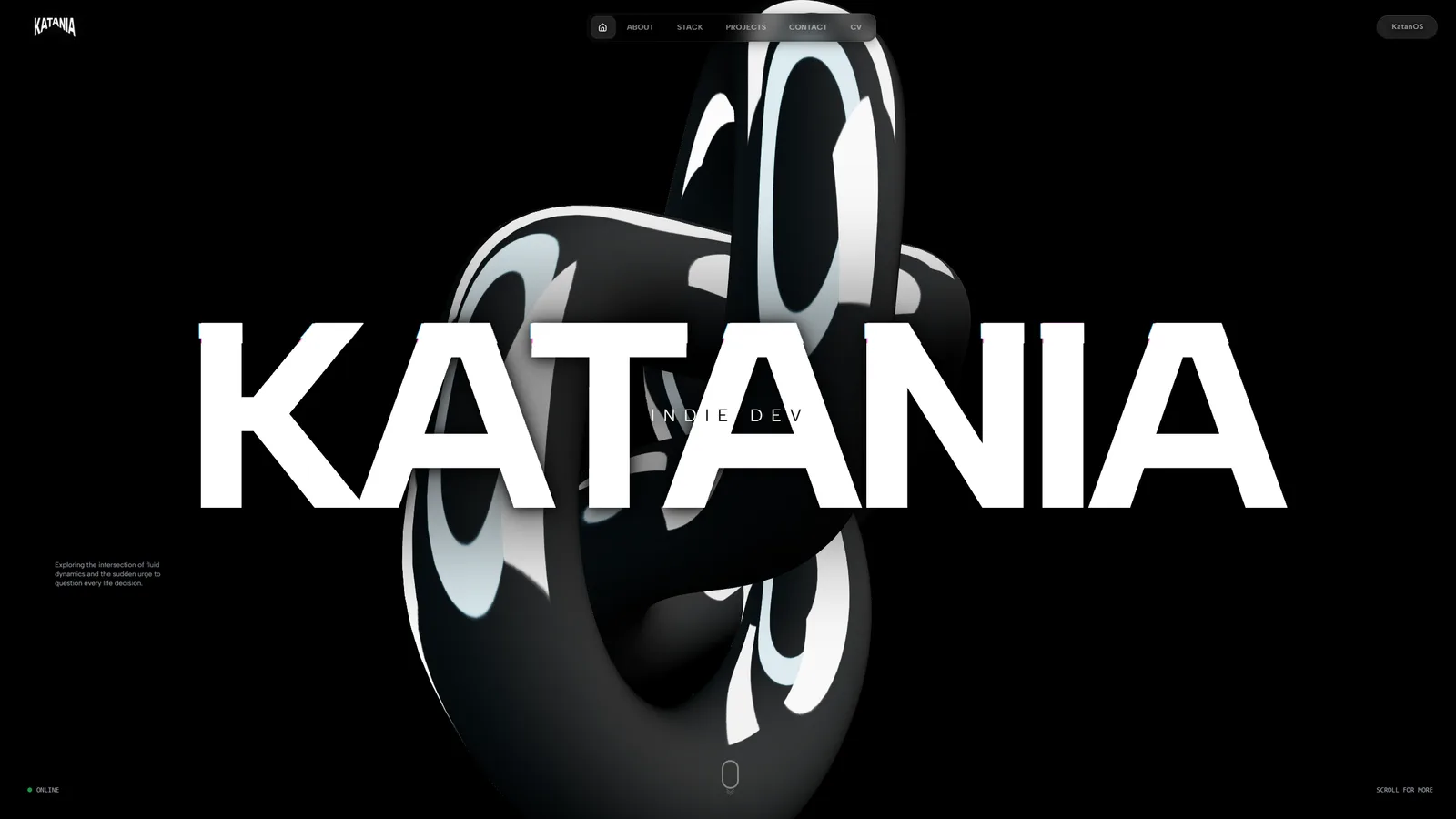 Page d’accueil du portfolio Katania sur ordinateur.