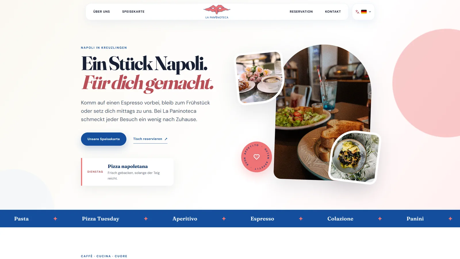 Page d’accueil de La Paninoteca Napoletana sur ordinateur.