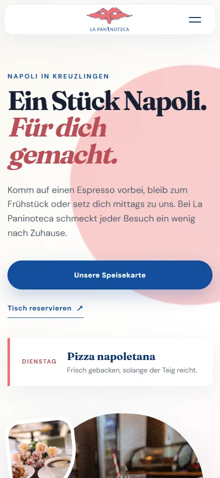 Page d’accueil de La Paninoteca Napoletana sur smartphone.