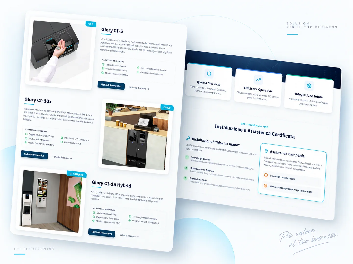 Présentation des caisses automatiques Glory, de leurs bénéfices métier et du parcours d’installation et d’assistance LFI Electronics.