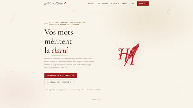 Page d’accueil du site Mots d’Hélisa sur ordinateur.