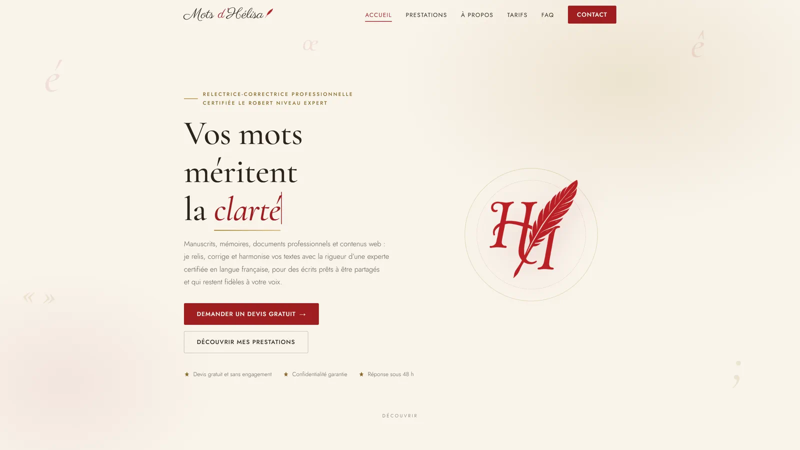 Page d’accueil du site Mots d’Hélisa sur ordinateur.