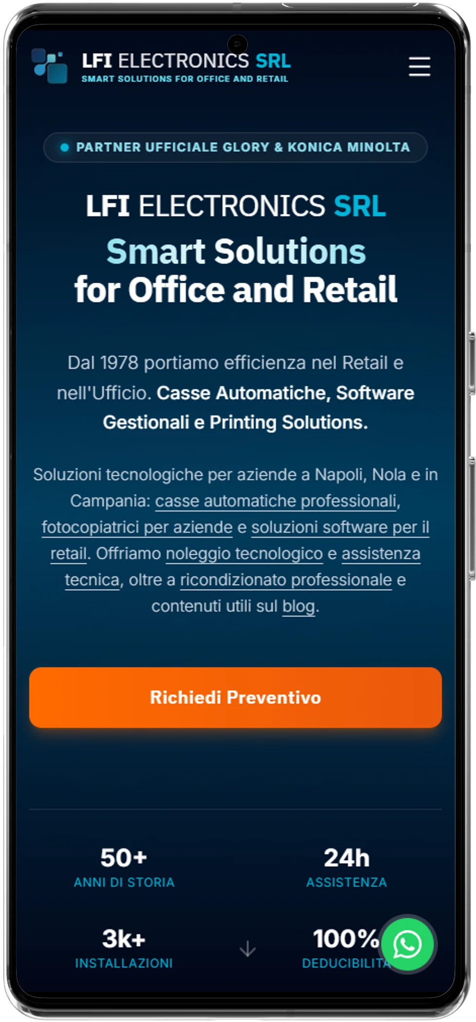 LFI Electronics SRL affiché sur smartphone